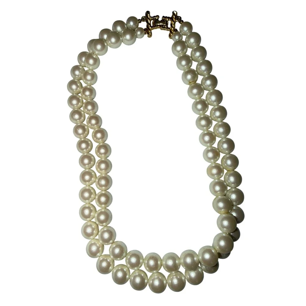 Vintage‎ Elegant Double Strand Faux Pearl Necklace